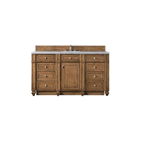 James Martin Vanities Bristol 60in Single Vanity, Saddle Brown w/ 3 CM Carrara Marble Top 157-V60S-SBR-3CAR